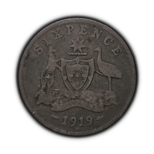 AUSTRALIA. 1919, 6 Pence, Silver - KGV, Melbourne, Kangaroo Emu Sixpence 1 - Picture 1 of 3