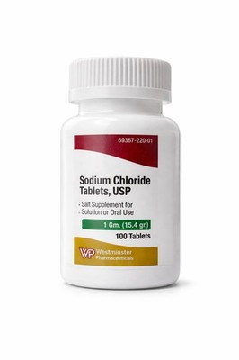 Sodium Chloride Tablets USP, 1 Gram, 100 Count, Salt Supplement for Solution ...