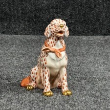 Herend Hungary Rust Fishnet Dog Figurine 15355 First Edition Handpainted Gold