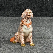 Herend Hungary Rust Fishnet Dog Figurine 15355 First Edition Handpainted Gold