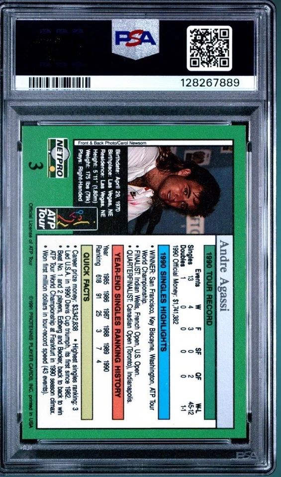Netpro Tour Stars 1991 #3 Andre Agassi PSA 8 Foto 2 de 2