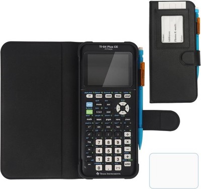PU Leather Case for TI-84 Plus CE Calculator w/ ID Slot Protective Cover