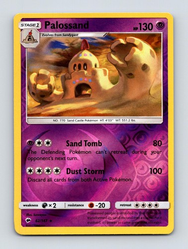 Palossand 62/147 Rare Burning Shadows Pokemon Reverse Holo Near Mint