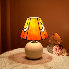 Tiffany Style Orange Mushroom Vintage Table Lamp Stained Glass Night Light
