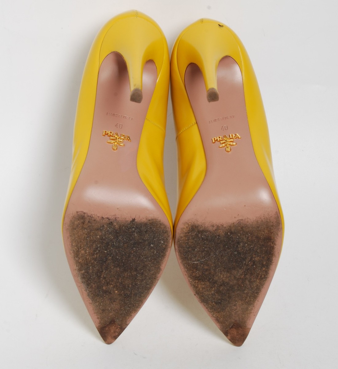 PRADA Women Yellow Pumps Patent Leather Pointed Toe Party High