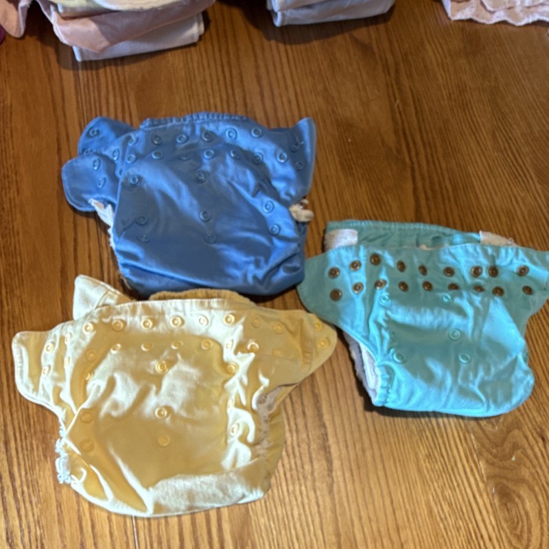 Reusable Cloth Diaper Covers Lot of 3 One Size Polyester Blue Teal Yellow