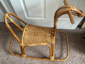 Aged Mid Century Modern Franco Albini style Rattan & Bamboo Rocking Horse