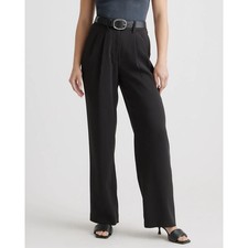Quince Stretch Crepe Pleated Wide Leg Pants Black Trousers Size 0