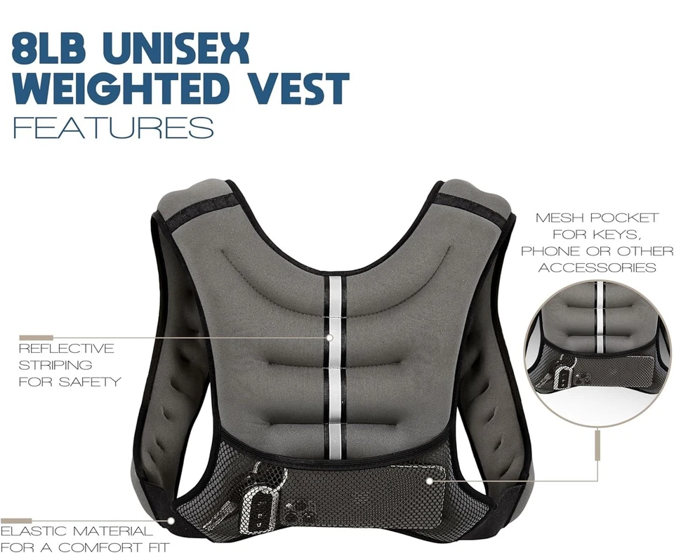 Chaleco lastrado de 8 lb, bandas reflectantes de seguridad, ajuste ajustable NUEVO Foto 4 de 4