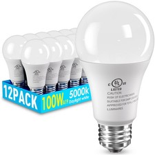 12 Pack LED Light Bulbs 100 Watt Equivalent, A19 15W 5000K Daylight, Super Br...