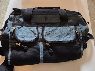 LL Bean Duffle Bag Wide Mouth Traveler Frame Opening 18'' XL Blue W Pockets 