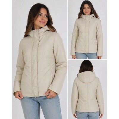 S Max Mara Goose Down Puffer Jacket Cream Beige Hooded Coat Womens Size 4 IT 36