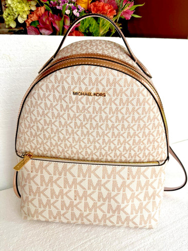Michael Kors Sheila Medium Two-Tone Signature Logo Backpack Rose Gold Pink