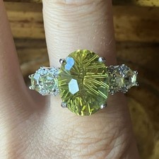 Genuine Golden Quartz Sterling Silver Cocktail Ring Size 10