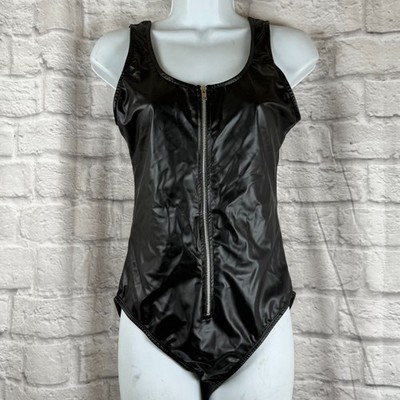 Forplay Kunstleder Reißverschluss Body Schwarz Turnanzug Damen M L one piece Nwt