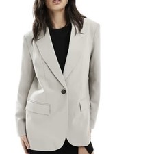 Zara Womens Beige Oversized 1 Button Blazer S...