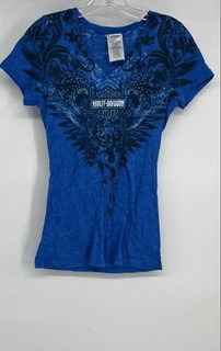 Harley Davidson Womens Blue Gray Graphic V Neck American T Shirts Sz M Lot Of 3