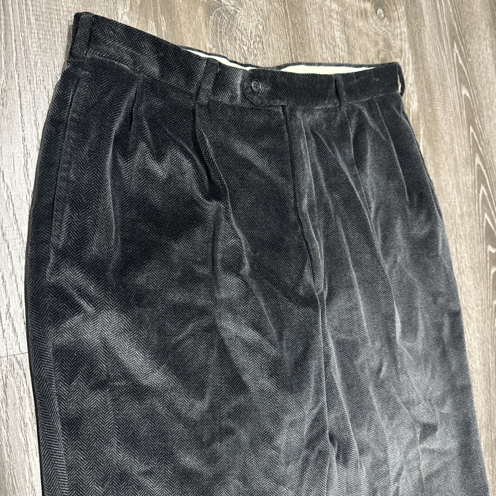 VTG 70s Velour Herringbone Pleated Cuffed Pants Trousers 34x31 Talon Chino Wide