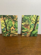 Set Of 2 Vintage Paint By Number Complete Paintings Landscape