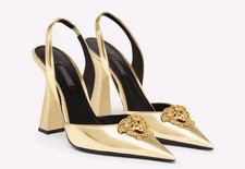 VERSACE Womens La Medusa Gold Leather Slingback Pumps EU37 US6.5