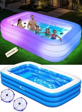 Inflatable Pool with Pool Lights and Seat, Durable Thickened Large Size Famil...