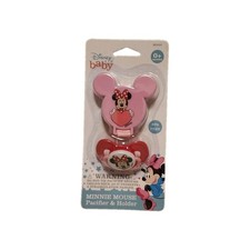 Disney Baby Minnie Mouse Pacifier With Clip Silicone Pink Hearts For Newborn New