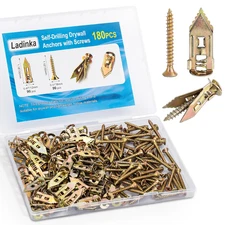 180 PCS Self-Drilling Drywall Anchors KIT - 90 Metal Winged Zinc Plated Drywall