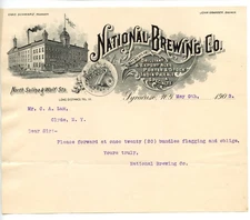 National Brewing Co. Pre-Prohibition Letterhead Syracuse NY 1903 Breweriana