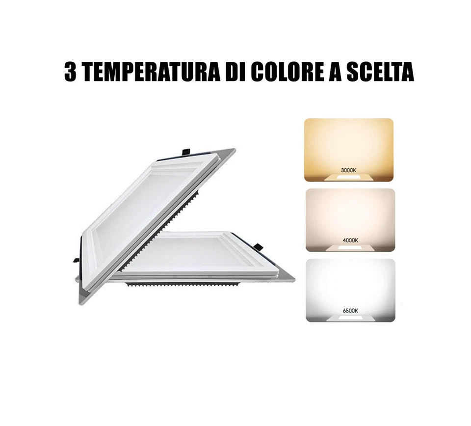 Faretto Da Incasso Vetro LED Quadrato da 6 9 12 18 20 24W Lampada Faro Soffitto - Immagine 2 di 4