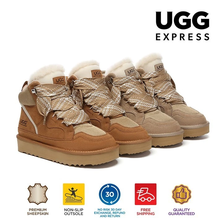 AUSTRALIAN SHEPHERD® UGG Boots Sheepskin Wool Women Lace Up Ankle Platform Samir