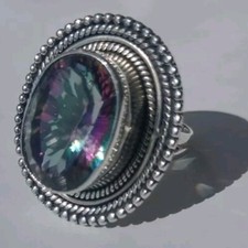 Mystic Topaz Fertile Oval Gemstone Ring Sterl...