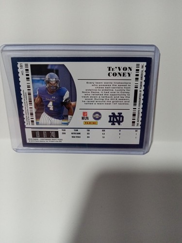 2019 Contenders Draft Picks Te'Von Coney College Ticket Rookie Auto RC #181 - Picture 2 of 2