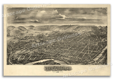 Reading Pennsylvania 1898 Historic Panoramic Town Map - 20x30