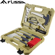 FLISSA 10PCS Hunting Field Dressing Kit Hunting Knife Sets Skinning Knife W/CASE