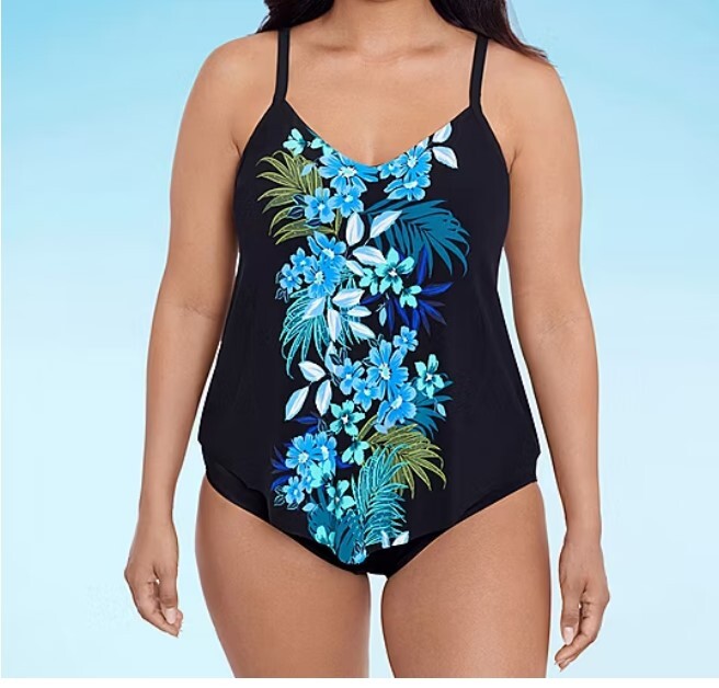 Trimshaper Plus Floral Tankini Swimsuit Top Size: 16W,18W