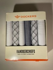 SET OF 6 Dockers Men's 100 Cotton HANDKERCHIEFS New Gray/White Assorted NOB