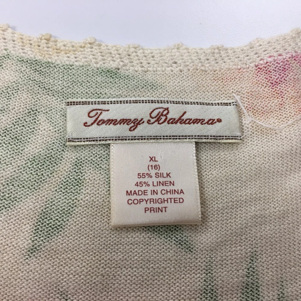 Top Tommy Bahama tejido de lino de seda para mujer XL tropical floral con cuentas manga corta Foto 4 de 4