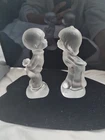 Vintage FENTON Crystal Figurines Kissing Boy & Girl Velvet Glass Satin Set of 2