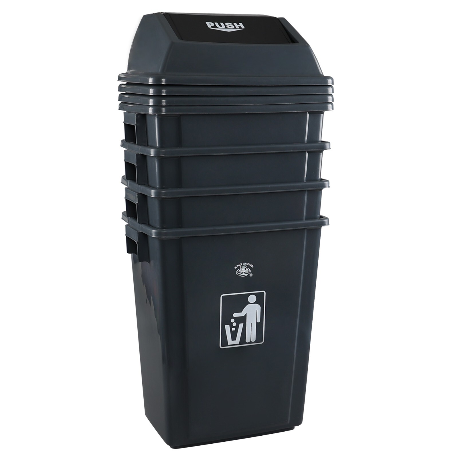 4 Packs 18 Gallon Large Commercial Trash Can, Plastic Tall Garbage Can Outdoor