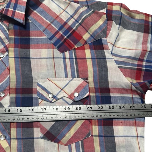 Vintage Stagecoach Western Pearl Snap Button T Shirt Plaid Mens XL - Picture 5 of 7