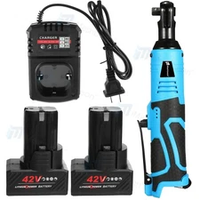 42V 66ft-lbs 3/8'' Electric Cordless Right Angle Ratchet  Wrench+2 Batteries Kit