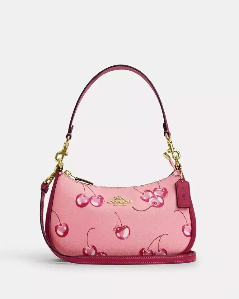 NEW Coach Shoulder Bag CR290 Teri Hand Bag In Pebble Leather Cherry Print NWT