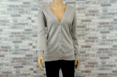 H BY HALSTON DAMEN SEIDE KASCHMIR STRICKJACKE LAGENLOOK GRAU XS NEU 