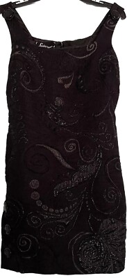 Lourdes Chavez Dress Womens Wool Blend Embroidered Paisley Black Tank Measures 6