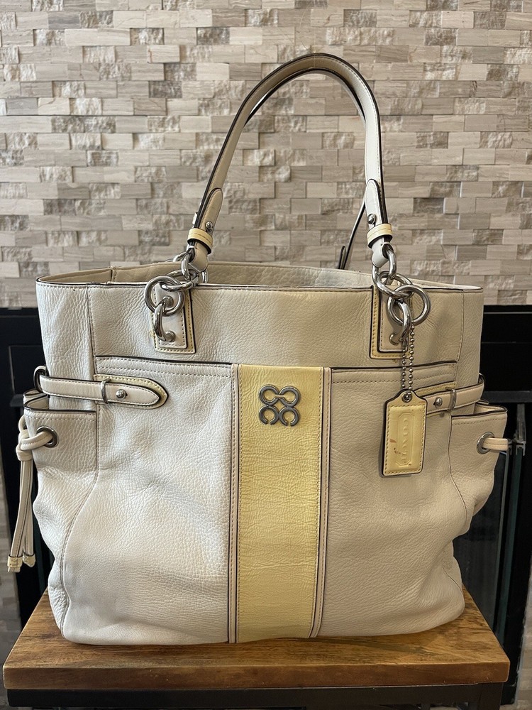 Ivory & Butter Cream Coach Boho Tote pebble leather Hand Bag For Spring