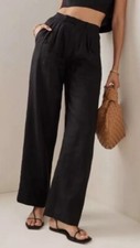 NWT ELIE TAHARI LINEN BLEND Wide Leg DARK NAVY Trousers ETR31124 97064 Size 10