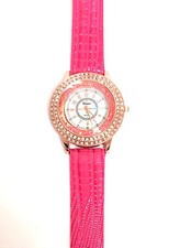 NEW GENEVA ROSE GOLD,LOOSE+FIXED CRYSTALS FUCHSIA,PINK,BLUSH BAND,MOP DIAL WATCH