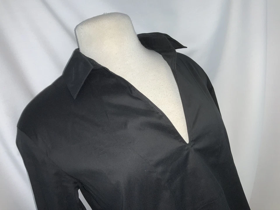 Blusa Top Vince Cuello en V Talla 2 Negra Algodón Nylon Elastizada Manga 3/4 Como Nueva YGI E0-560 Foto 3 de 4