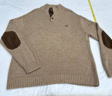 Chaps Sweater Mens XL Brown Cotton Knit Mock Neck Leather Elbow Patch