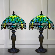 Multicolour Unique Pair of Table Lamps 10 Inch Lampshade Dragonfly Art 40 Watts